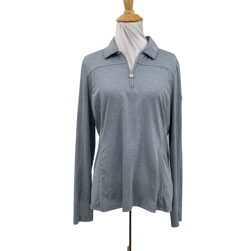 Kjus Polo Top Womens M Medium Gray Carla Long Sleeve Sport Fit UPF 50 Golf *LOGO